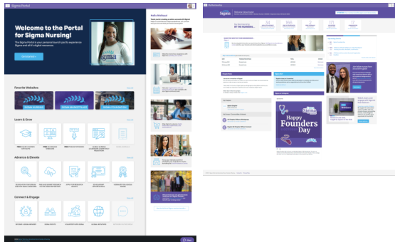 Sigma Nursing portal and chapter-management interfaces